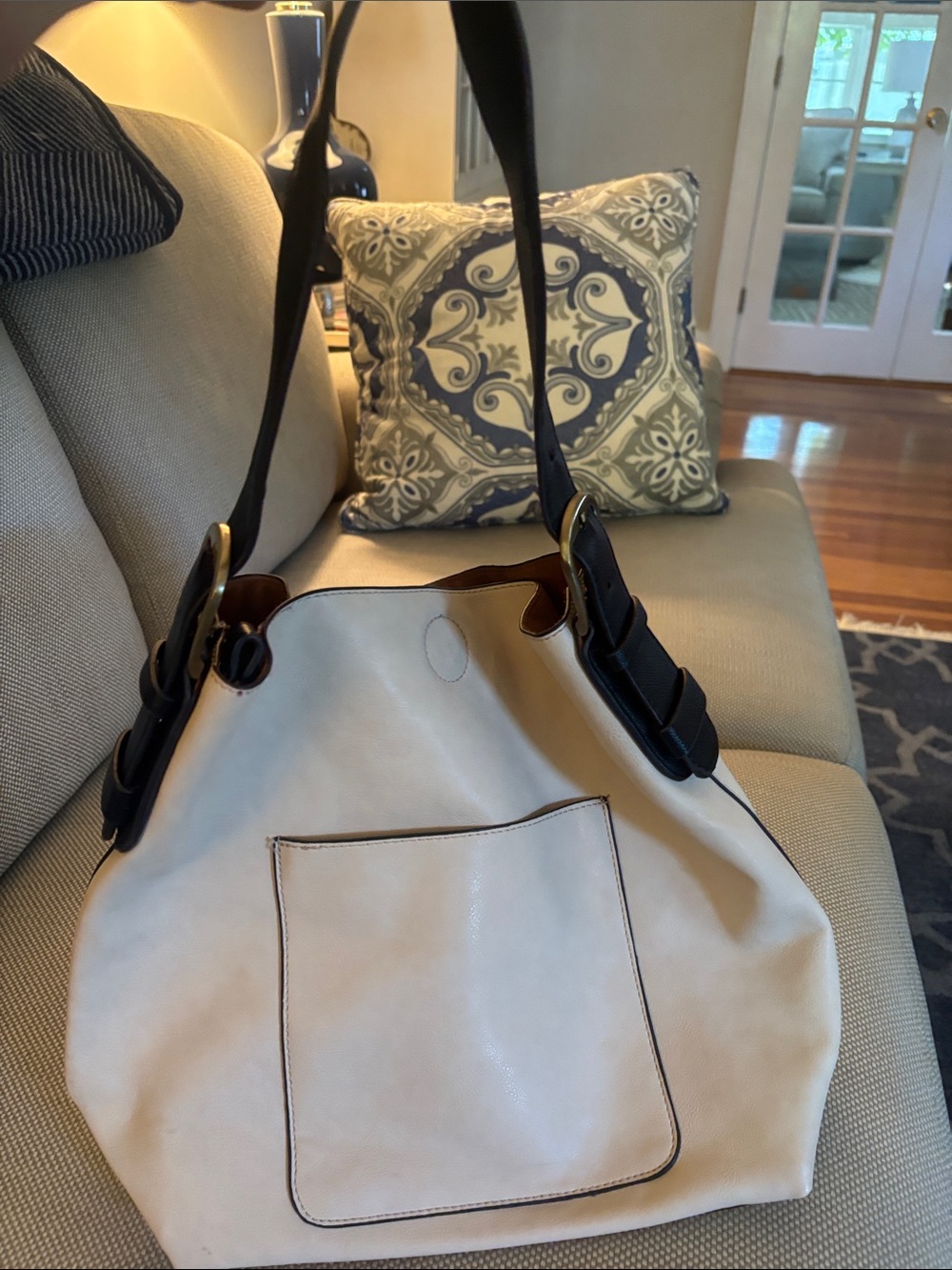 Cream and Dark Brown Women's Shoulder Tote Bag